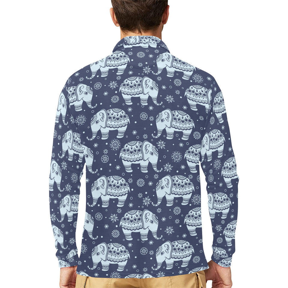 Elephant tribal design pattern Men's Long Sleeve Polo Shirt