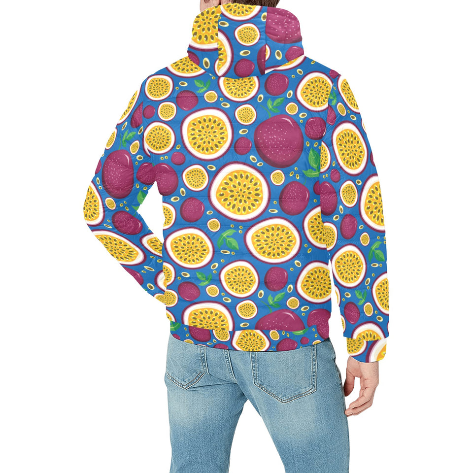 Passion fruit blue background Men's Padded Hooded Jacket