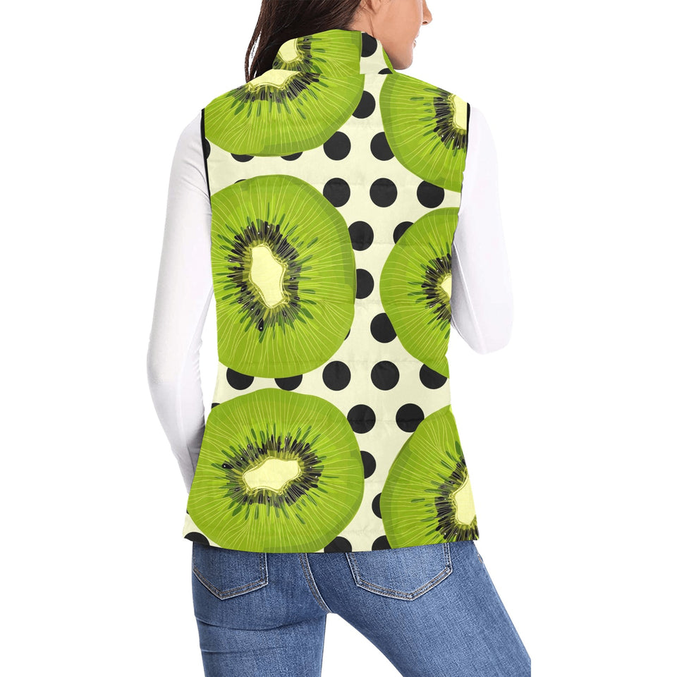 kiwi black dot background Women's Padded Vest