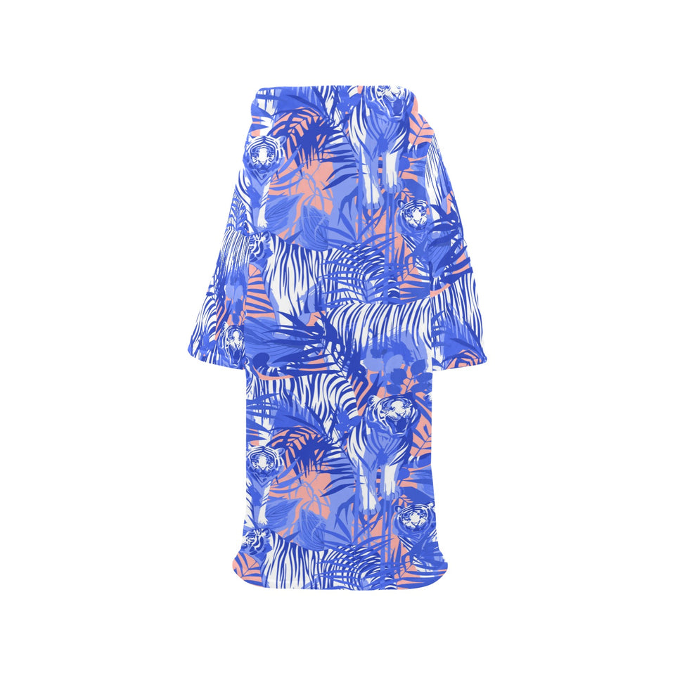 white bengal tigers pattern Blanket Robe with Sleeves