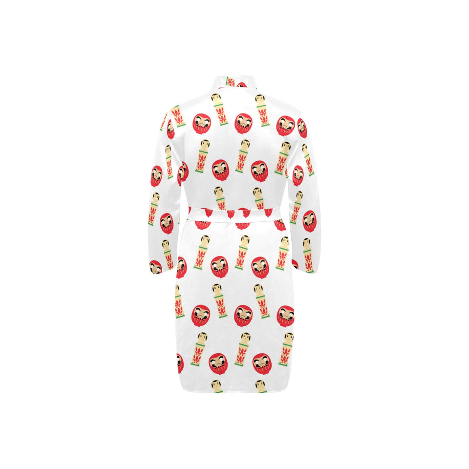 Daruma japanese wooden doll Men's Long Sleeve Belted Night Robe