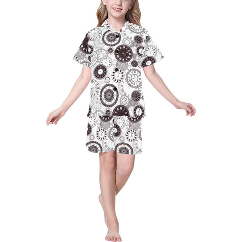 Classic vintage clock pattern Kids' Boys' Girls' V-Neck Short Pajama Set
