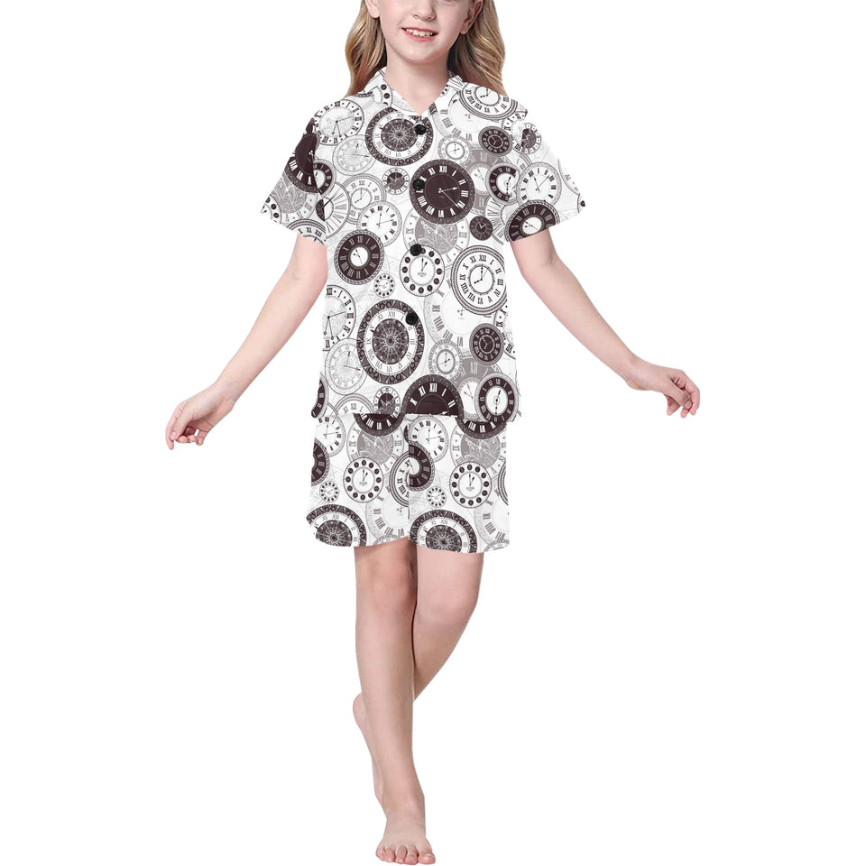 Classic vintage clock pattern Kids' Boys' Girls' V-Neck Short Pajama Set