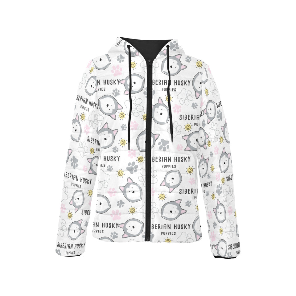 Siberian Husky design pattern Women's Padded Hooded Jacket