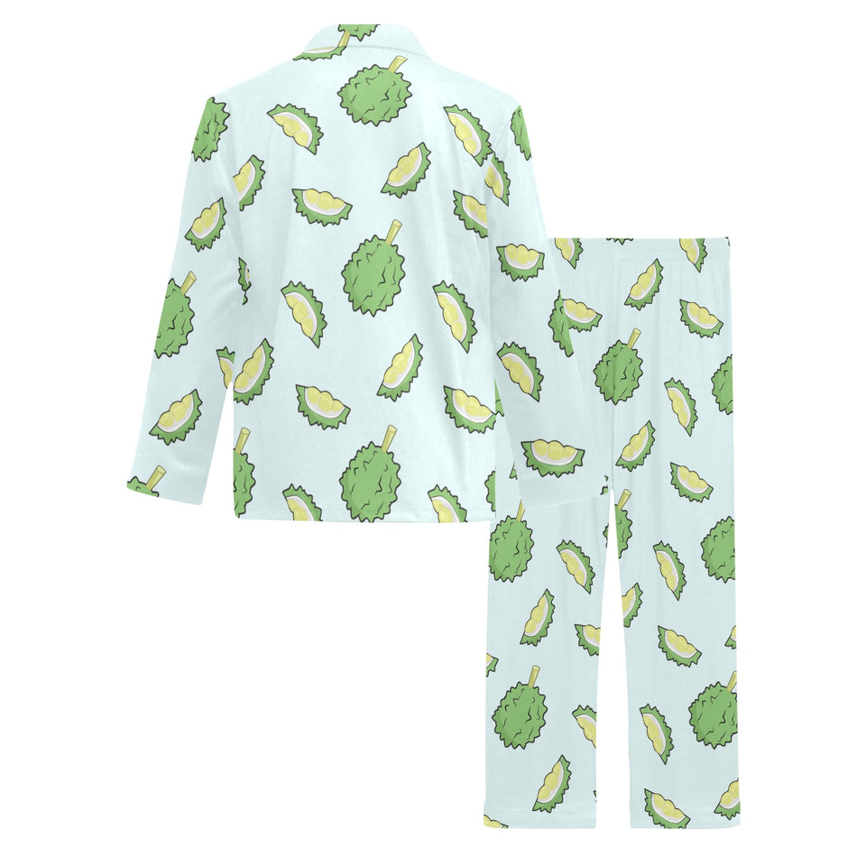 Durian pattern blue background Men's Long Pajama Set