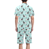 poodle dog green background Men's V-Neck Short Pajama Set