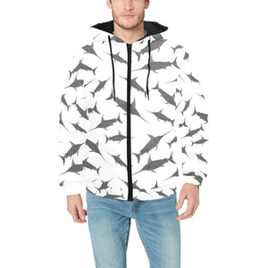 Swordfish Pattern Print Design 04 Men's Padded Hooded Jacket
