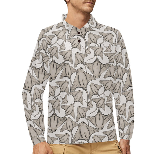 Stingray Pattern Print Design 05 Men's Long Sleeve Polo Shirt