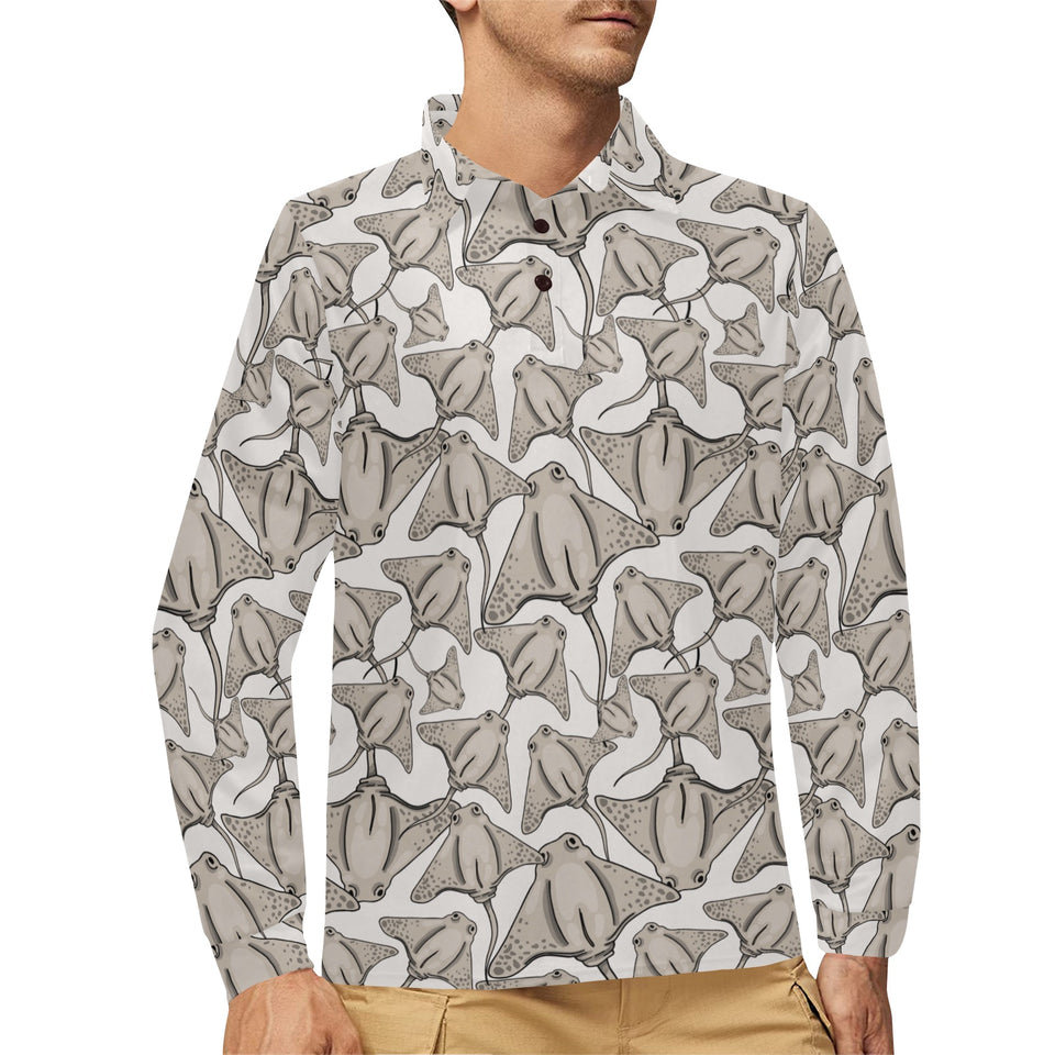 Stingray Pattern Print Design 05 Men's Long Sleeve Polo Shirt