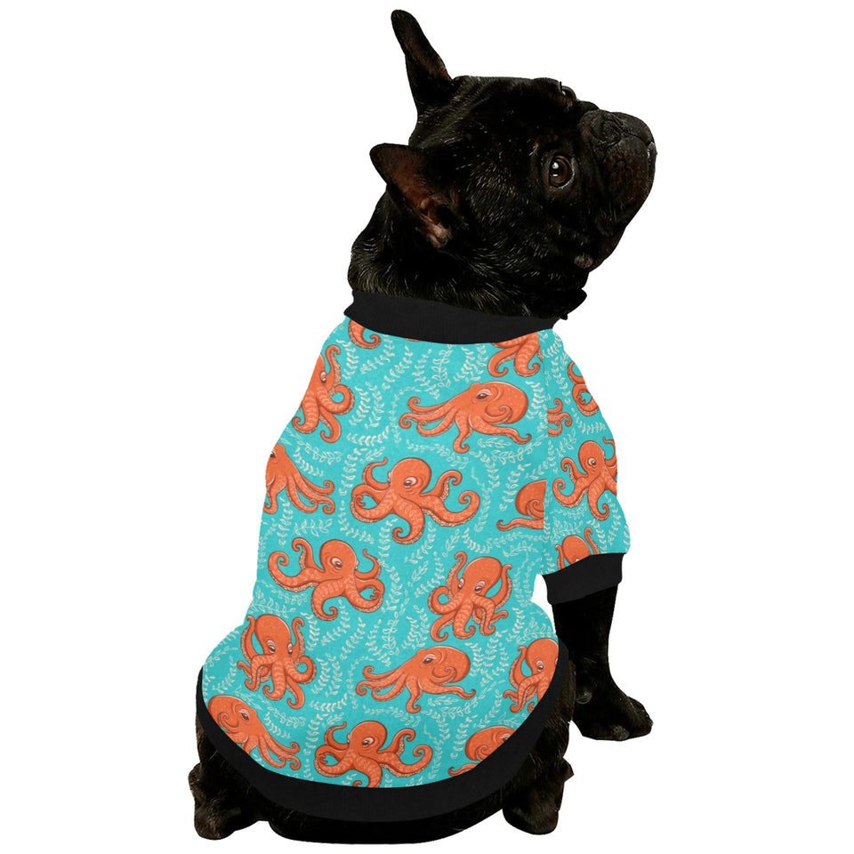 Octopus turquoise background All Over Print Pet Dog Round Neck Fuzzy Shirt
