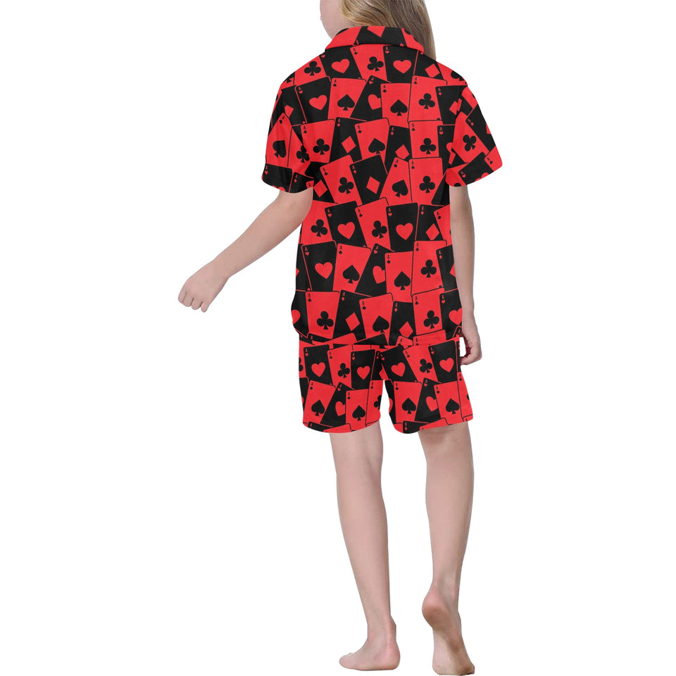 Casino Cards Suits Pattern Print Design 02 Kids' Boys' Girls' V-Neck Short Pajama Set