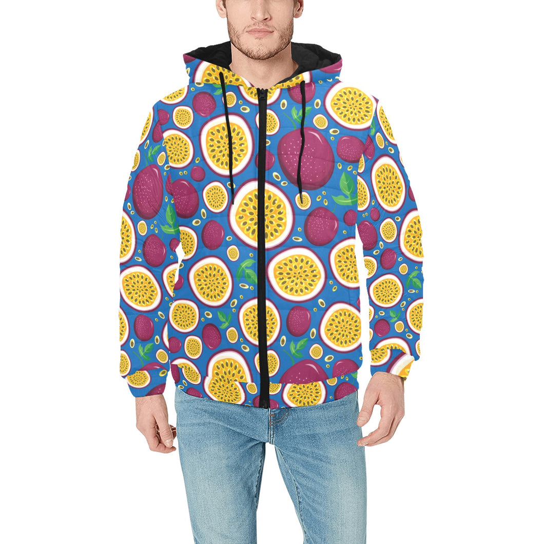 Passion fruit blue background Men's Padded Hooded Jacket