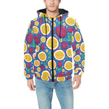 Passion fruit blue background Men's Padded Hooded Jacket