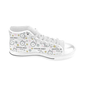 Siberian Husky design pattern Men's High Top Canvas Shoes White