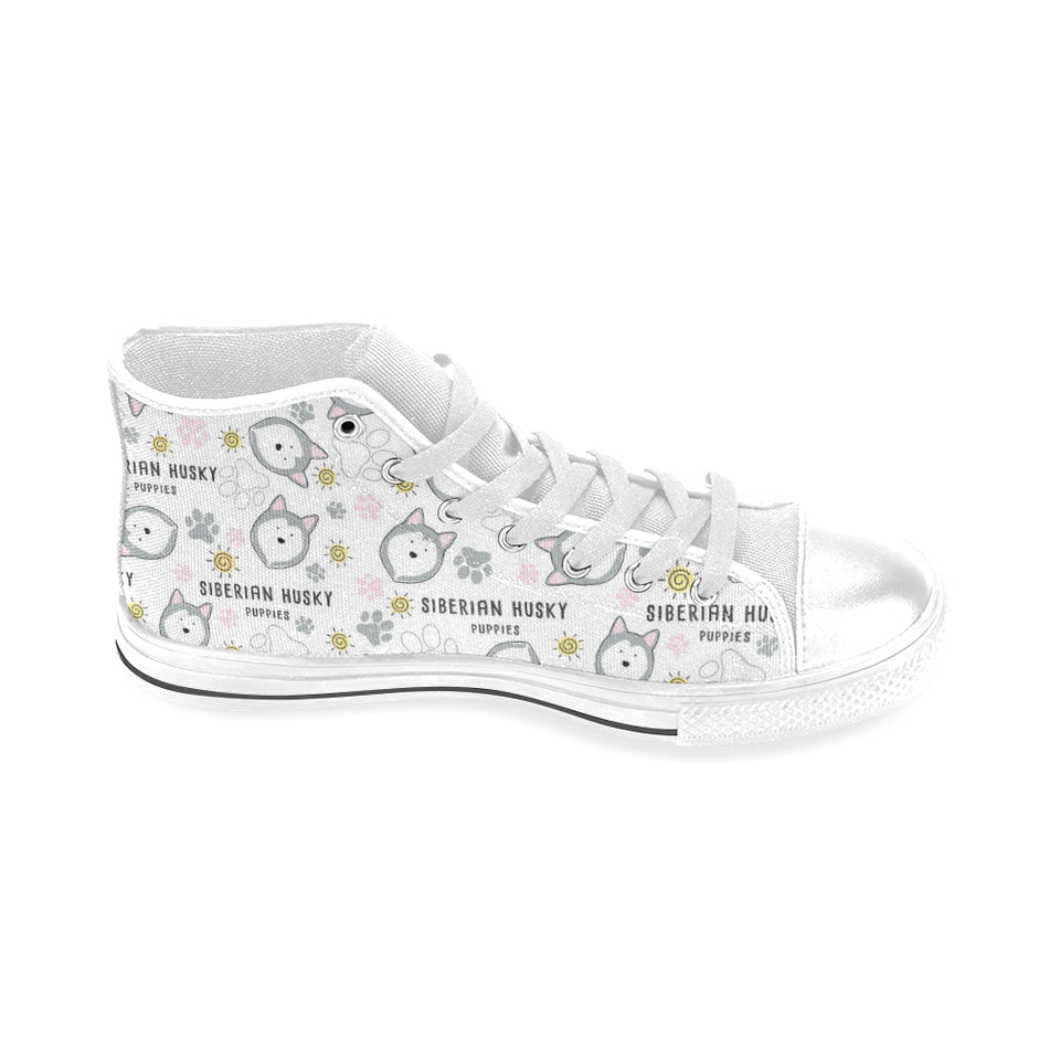 Siberian Husky design pattern Men's High Top Canvas Shoes White