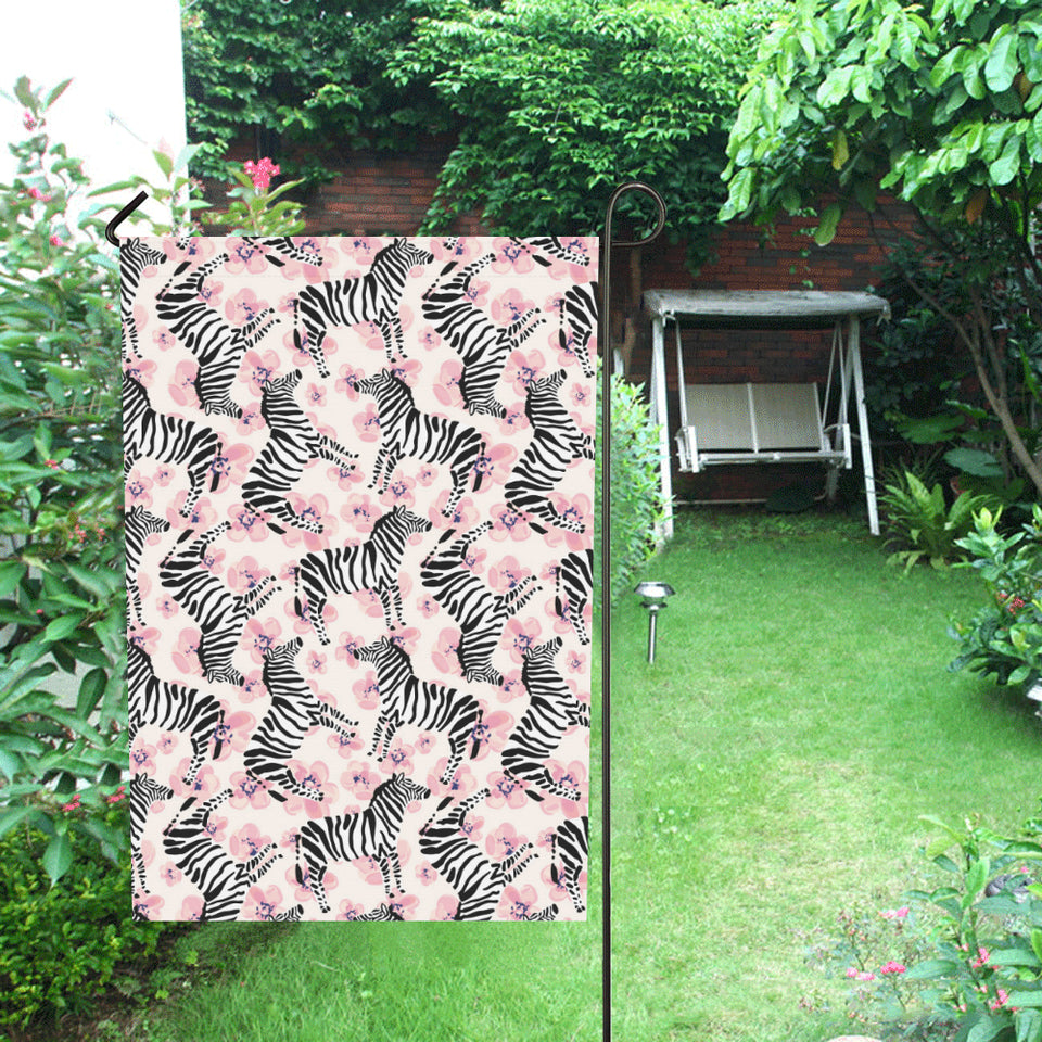 Zebra pink flower background House Flag Garden Flag