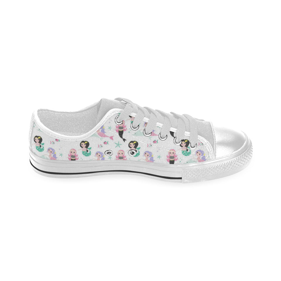 cute mermaid dolphin fish starfish pattern Men's Low Top Canvas Shoes White