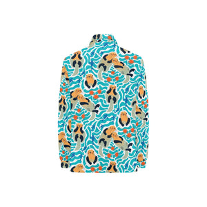 Cute sea otters fishe sea urchin pattern Women's Long Sleeve Polo Shirt