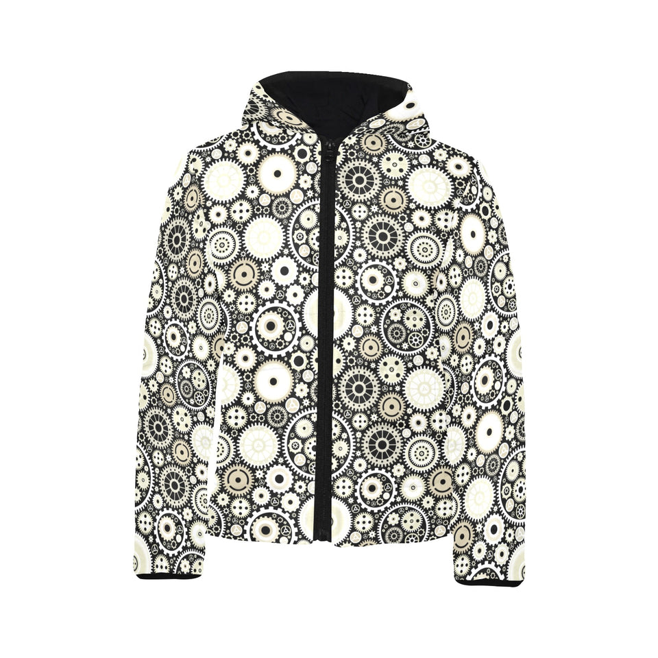 Gear Pattern Print Design 02 Kids' Boys' Girls' Padded Hooded Jacket