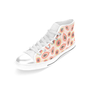 papaya leaves pattern Women's High Top Canvas Shoes White