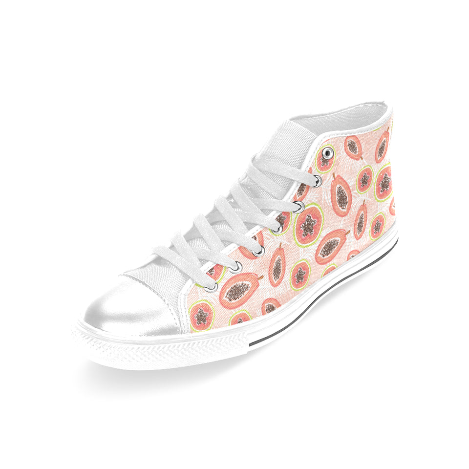 papaya leaves pattern Women's High Top Canvas Shoes White