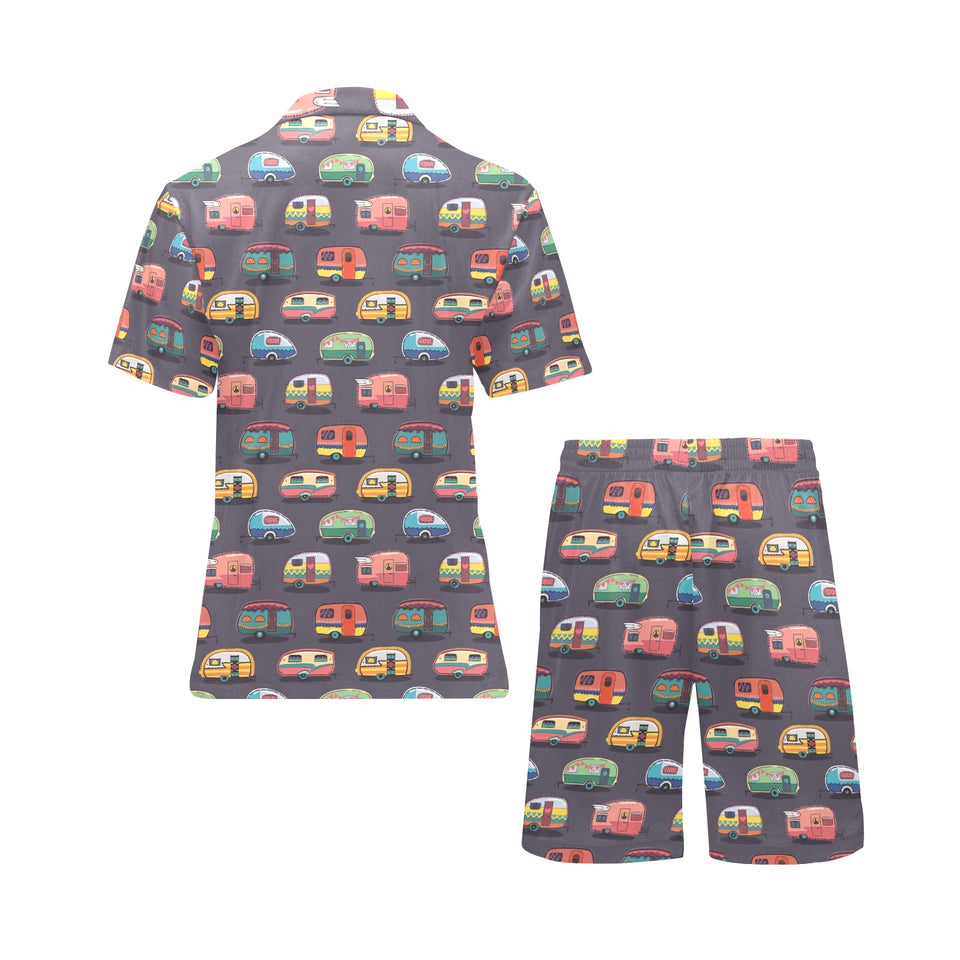 Camper Van Pattern Print Design 02 Men's V-Neck Short Pajama Set