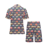 Camper Van Pattern Print Design 02 Men's V-Neck Short Pajama Set