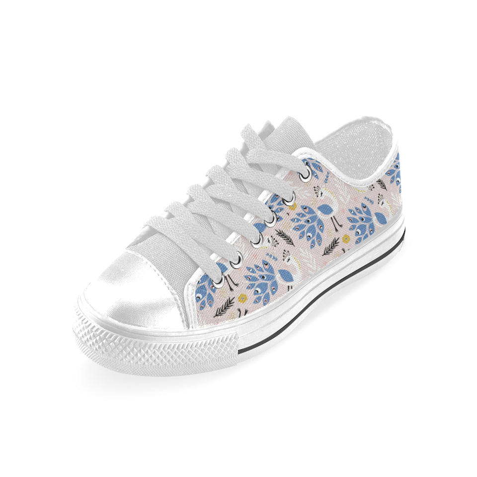 Cute peacock pattern Men's Low Top Shoes White