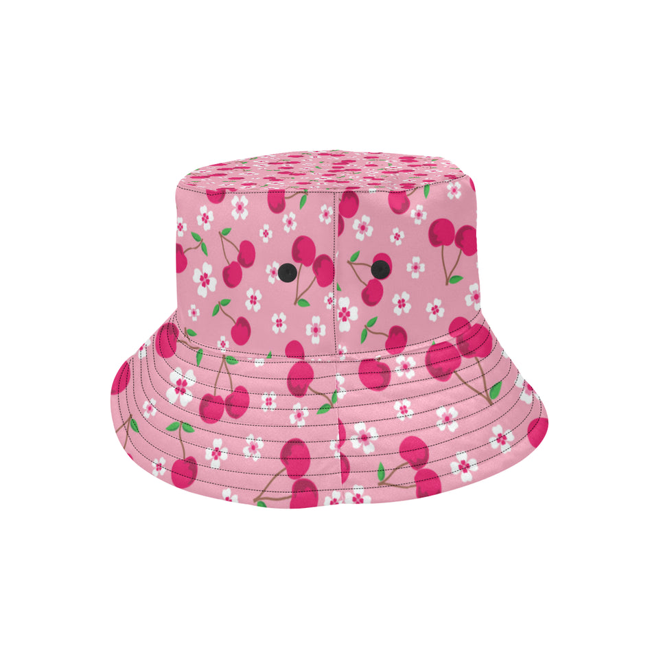 cherry flower pattern pink background Unisex Bucket Hat