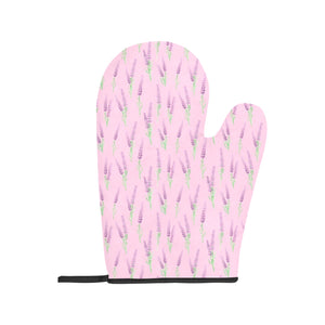 Lavender pattern pink background Heat Resistant Oven Mitt With Pot Holder(Four Pieces Set)