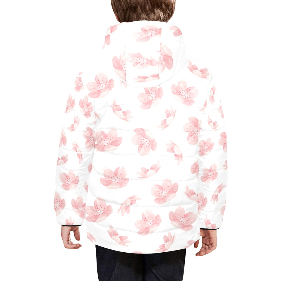 Pink sakura cherry blossom pattern Kids' Boys' Girls' Padded Hooded Jacket