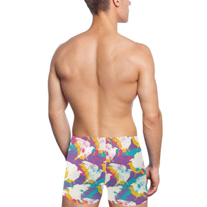 Colorful crow illustration pattern Men's Swimming Trunks