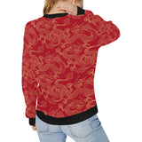 Gold dragons red background Women's Crew Neck Sweatshirt