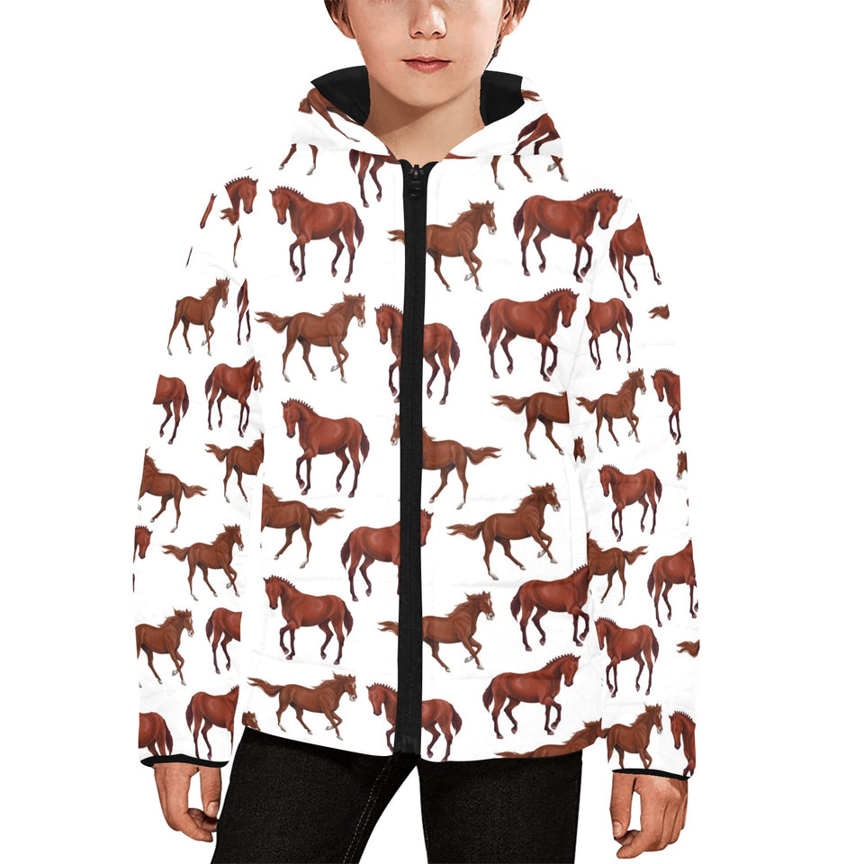 Horses running pattern background Kids' Boys' Girls' Padded Hooded Jacket