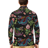 Dragons flower pattern Men's Long Sleeve Polo Shirt