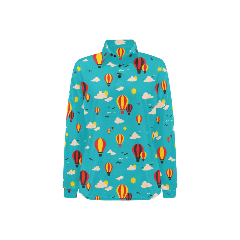 Hot Air Balloon Sky Pattern Women's Long Sleeve Polo Shirt
