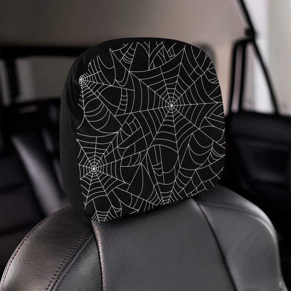 Spider web pattern Black background white cobweb Car Headrest Cover