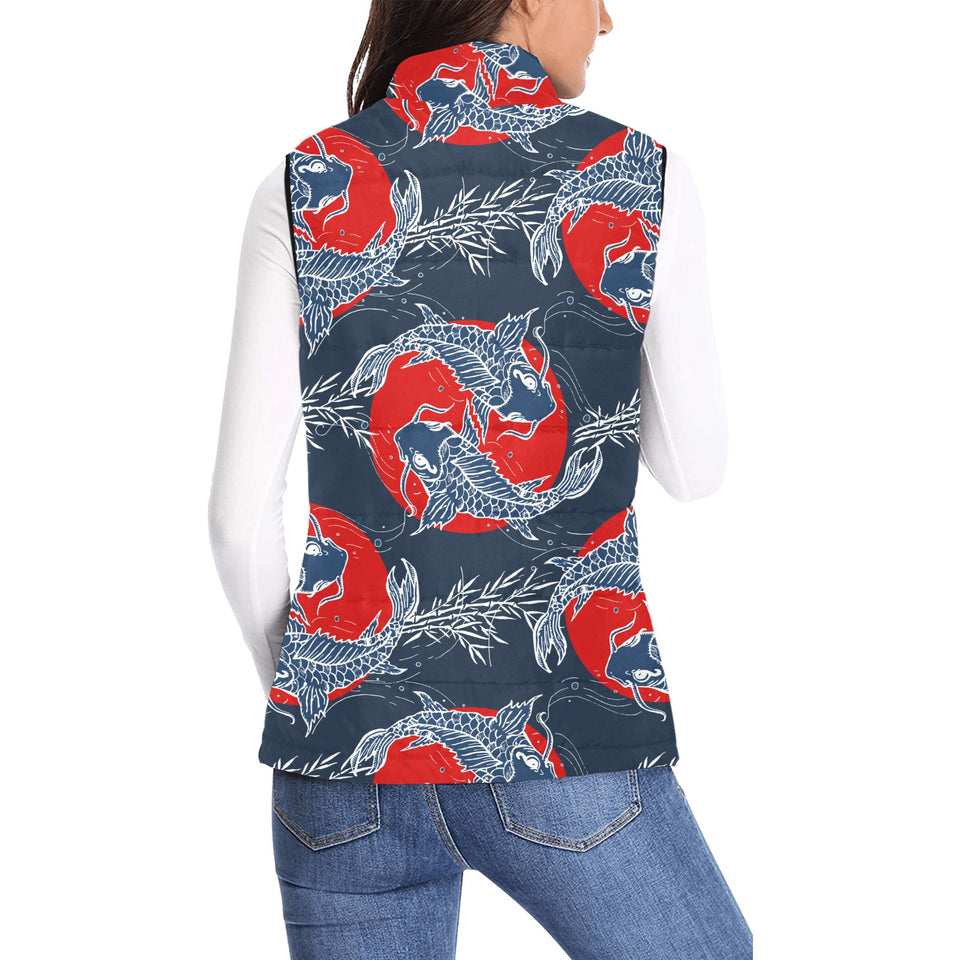 Koi Fish Carp Fishs hand drawn japanese art Women's Padded Vest