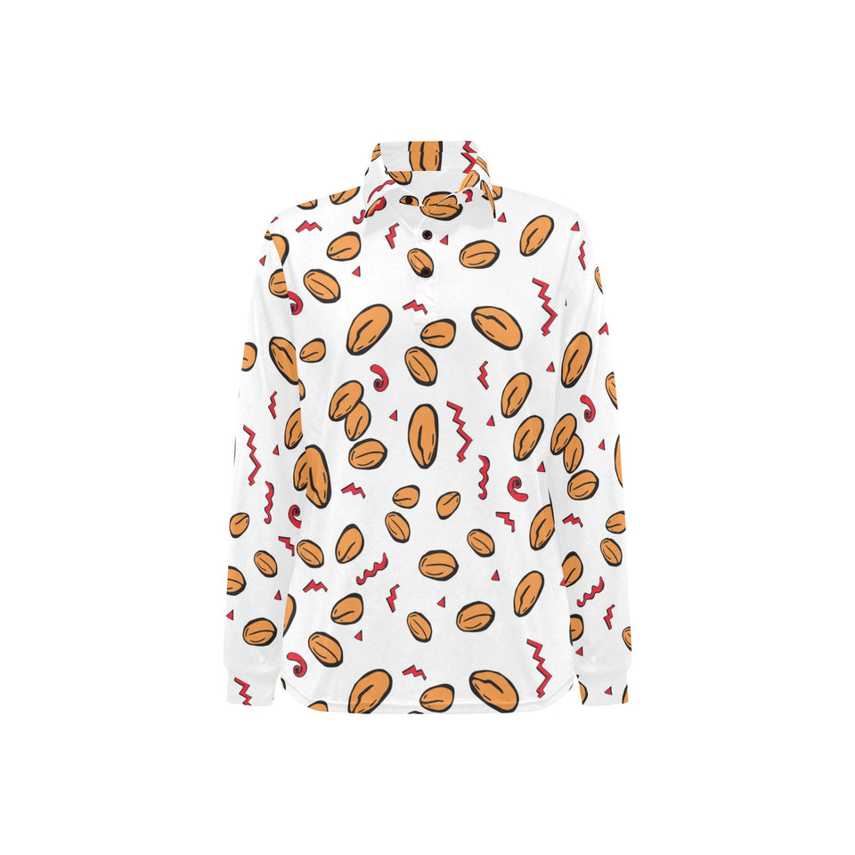 peanuts pattern background Women's Long Sleeve Polo Shirt