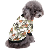 Monkey red hibiscus flower palm leaves floral patt All Over Print Pet Dog Round Neck Fuzzy Shirt