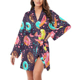 Colorful donut glaze pattern Women's Long Sleeve Belted Night Robe
