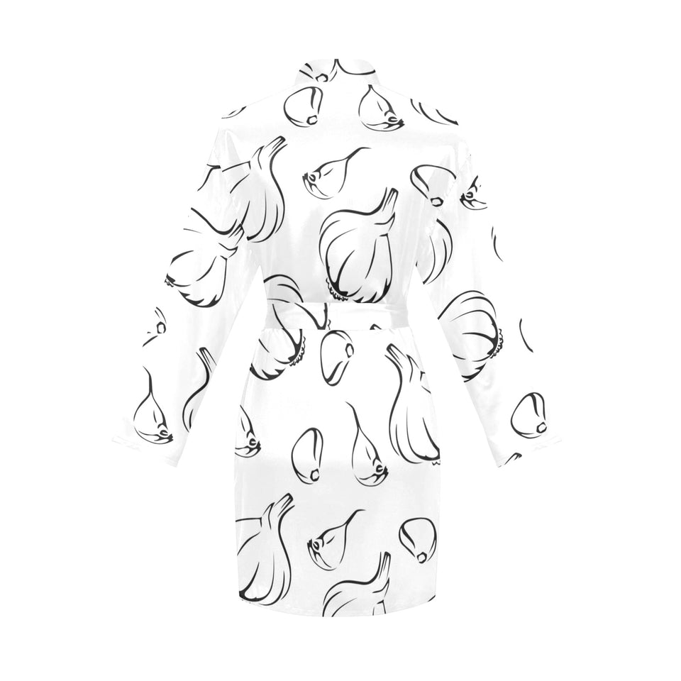 Garlic pattern black white Women's Long Sleeve Belted Night Robe