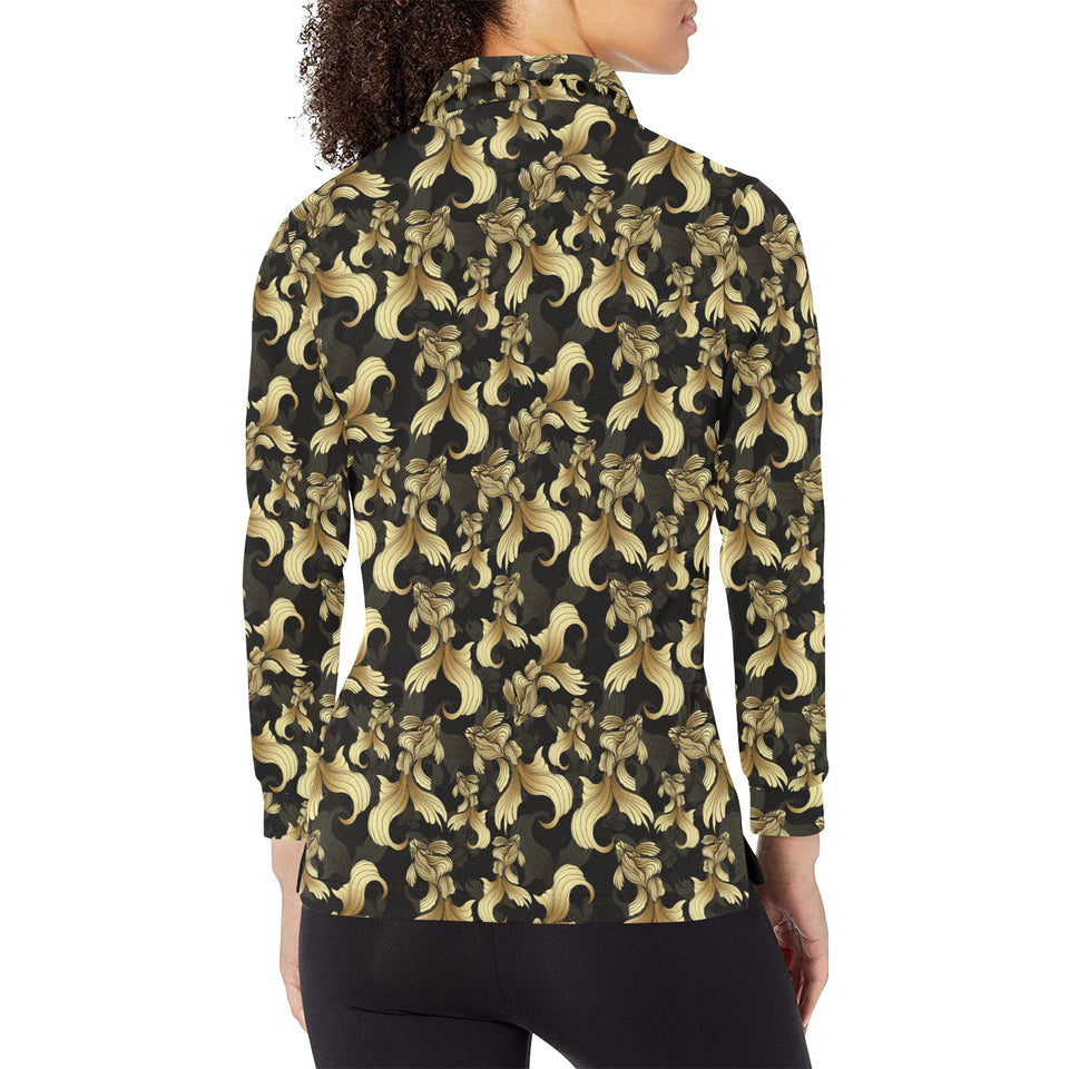 Goldfish Pattern Print Design 01 Women's Long Sleeve Polo Shirt