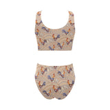 Cute rooster chicken cock floral ornament backgrou Chest Bowknot High Waisted Bikini Swimsuit