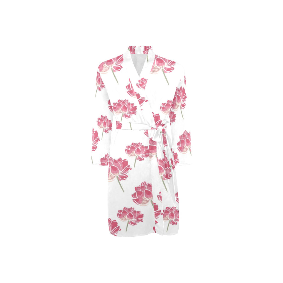 Pink lotus waterlily pattern Men's Long Sleeve Belted Night Robe