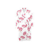 Pink lotus waterlily pattern Men's Long Sleeve Belted Night Robe