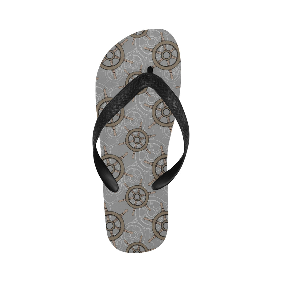 nautical wood steering wheel pattern Unisex Flip Flops