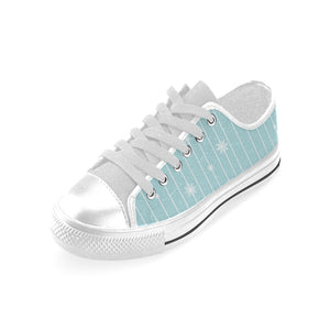 Snowflake pattern blue stripe background Men's Low Top Shoes White