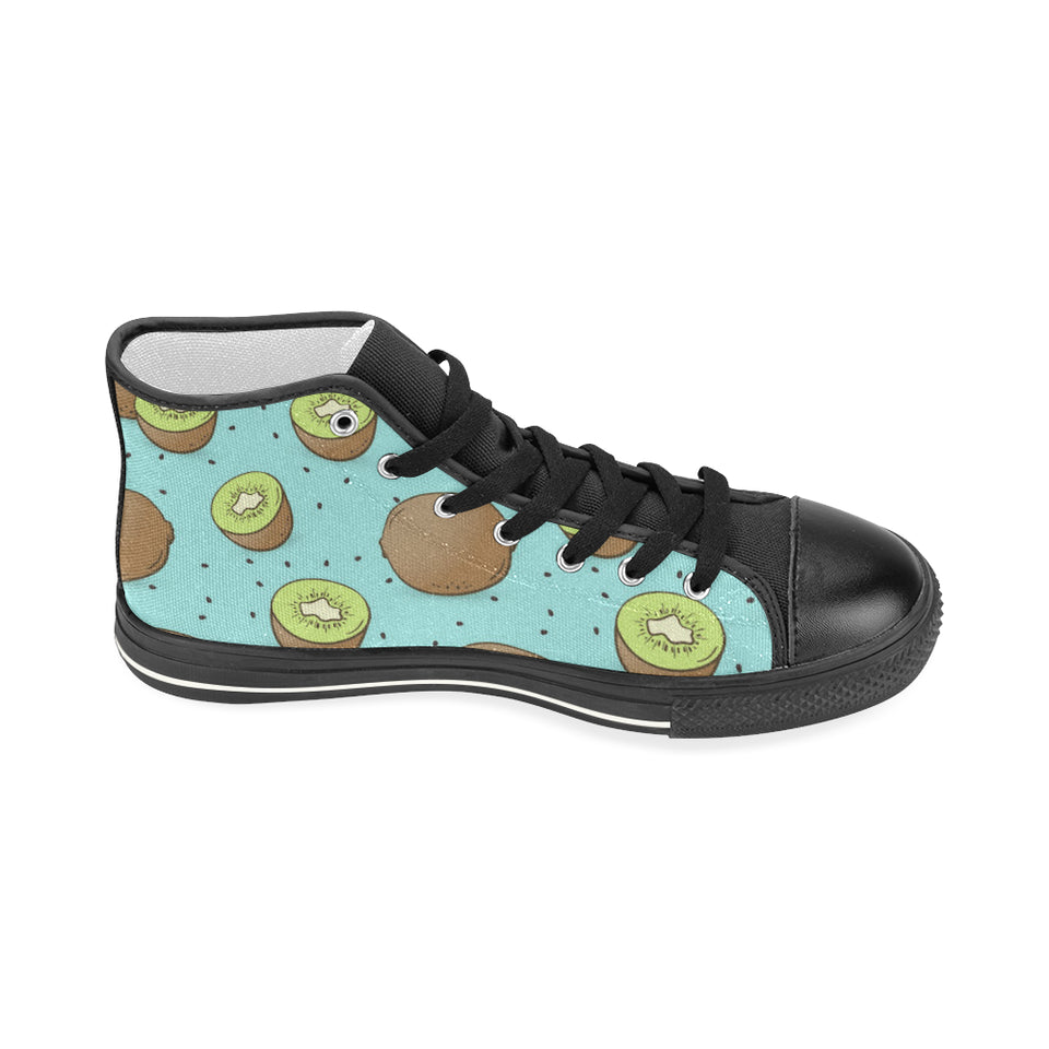 Kiwi blue background Women's High Top Canvas Shoes Black