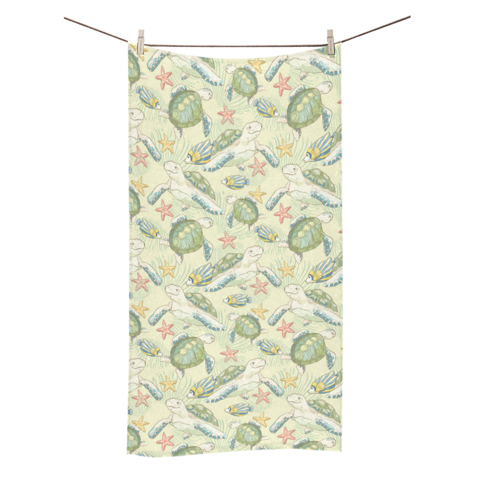 Hand drawn sea turtle fish pattern Bath Towel